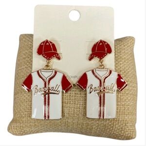 Baseball Jersey & Cap Dangle Earrings - Red and White